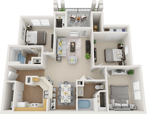 C1 - Three Bedroom / Two Bath - 1,118 Sq. Ft.*